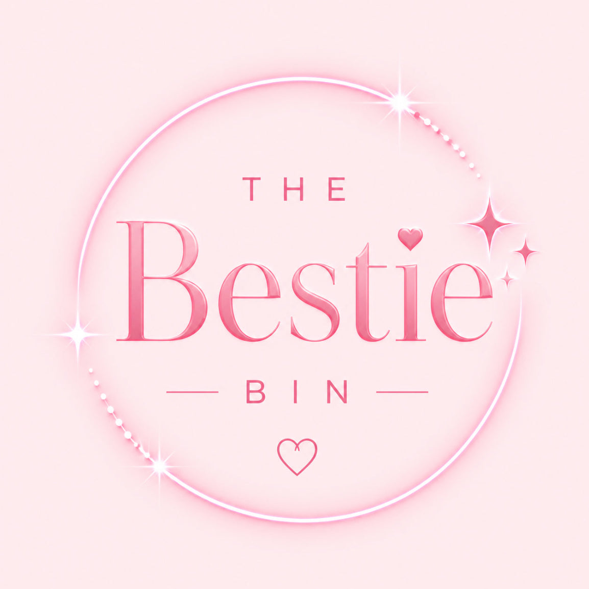 Logo for 'The Bestie Bin' with pink text on a light pink background